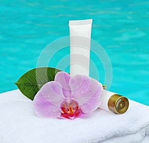 Cosmetics for care by the pool