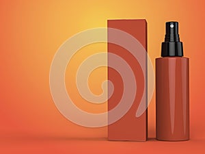 Cosmetics containers, bottle with package on colorful background. 3d illustration.