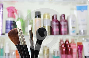 Cosmetics Counter With Various Beauty Products