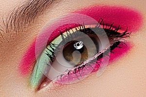 Cosmetics, eyeshadows. Macro fashion eye make-up