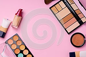 Cosmetics for face complexion on pink background