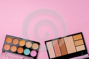 Cosmetics for face complexion on pink background