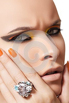 Cosmetics, fashion makeup, manicure & diamond ring
