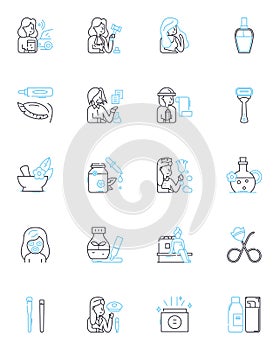 Cosmetics industry linear icons set. makeup, skincare, beauty, fragrance, haircare, nailcare, bodycare line vector and