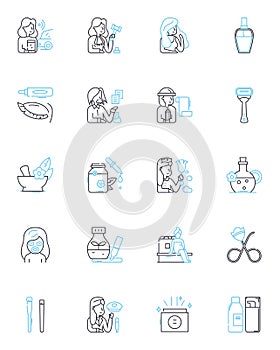 Cosmetics industry linear icons set. makeup, skincare, beauty, fragrance, haircare, nailcare, bodycare line vector and photo