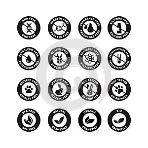 Cosmetics ingredients free circle vector badge stamp.