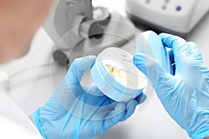 Cosmetics laboratory. Quality control of cosmetics. photo