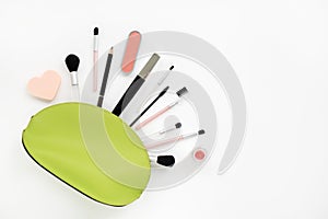 Cosmetics in a light green beautician