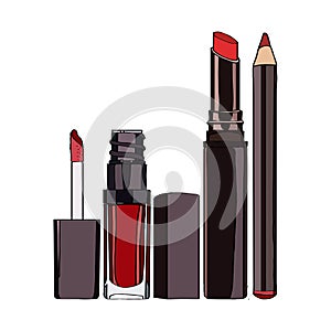 Cosmetics for Lips - lipstick, pencil, lip gloss