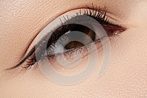 Cosmetics. Macro of beauty eye with eyeliner make-up