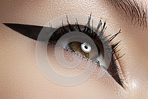 Cosmetics. Macro of beauty eye with liner make-up