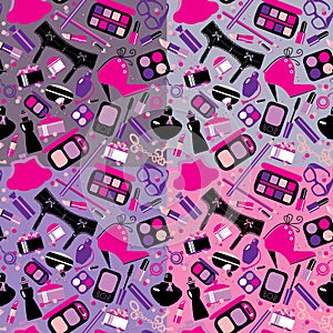 Cosmetics and makeup seamless pattern. Elements for make up