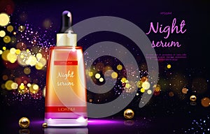 Cosmetics night serum 3d realistic vector banner