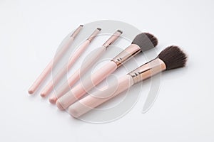 Cosmetics: Set of Make up Brushes Shot in Studio Over White Background