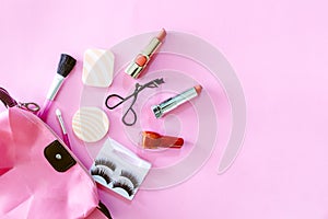 Cosmetics set on pink background