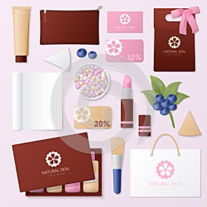 Cosmetics Shop Corporate Identity Template Set. Woman Beauty Stationary Mockup. Personal Branding