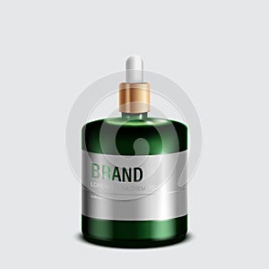 Cosmetics or skincare product. Green bottle Mockup and isolated white background. vector illustration