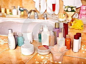 Cosmetics still life at home bath.