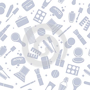 Cosmetics and toiletry icons seamless pattern.