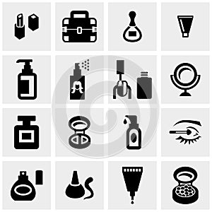 Cosmetics vector icons set on gray