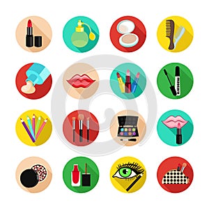 Cosmetics vector set icon. Multicolored icons with cosmetic products