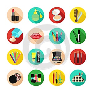 Cosmetics vector set icon. Multicolored icons with cosmetic products and the elements