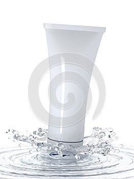 Cosmetics in water splash.