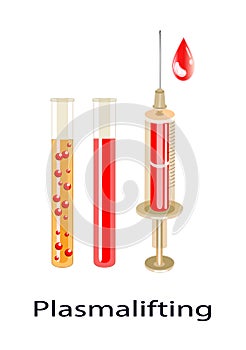 Cosmetology and beauty vector illustration. test tubes and injector