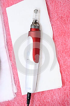Cosmetology device for dermapen mesotherapy close-up. photo