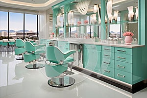 Cosmetology Room. Modern Chairs, Tables, and Equipment for a Comfortable and Professional Atmosphere