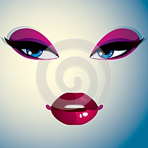 Cosmetology theme image. Young pretty lady. Human eyes and lips