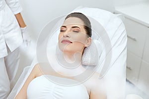Cosmetology. Woman At Facial Oxygen Cryotherapy At Beauty Centre