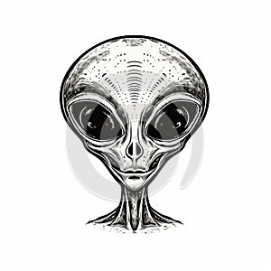 Cosmic Alien Head Tattoo: Charming Black And White Poster Art