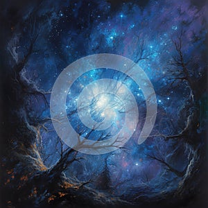 Generative AI: Cosmic background with a blue purple nebula and stars