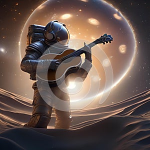 A cosmic bard, a being of pure soundwaves and light, playing a celestial symphony on an asteroid stage5