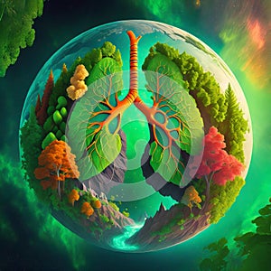Cosmic breath: 3D Earth with forests, symbolizing the planet's life-supporting role.