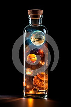 Cosmic Captivation: Stars of the Solar System Encased in a Bottle. created with Generative AI