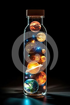 Cosmic Captivation: Stars of the Solar System Encased in a Bottle. created with Generative AI