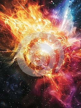 Within the cosmic cauldron, a brilliant explosion of light and energy unfolds, showcasing the raw power and dynamism of