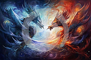 Cosmic Clash: Dragon vs. Ice Phoenix