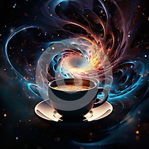 Cosmic Coffee Cup Wallpaper with Nebulas and Stars