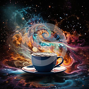 Cosmic Coffee Cup Wallpaper with Nebulas and Stars