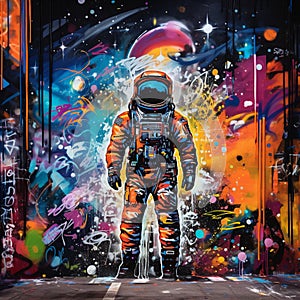 The Cosmic Connection: A mural depicting outer space exploration intertwined with human connection and curiosity