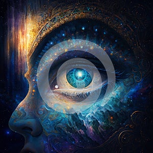 Cosmic consciousness awakening epic divine evocative image generative AI