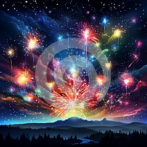 Cosmic Crescendo: Celestial Fireworks Lighting up the Sky photo