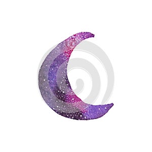 Cosmic crescent. Watercolor galaxy crescent on the