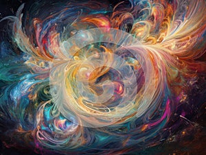 Cosmic energy in swirling neons and pastels