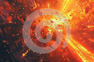 A cosmic explosion lights up the universe in vibrant orange hues.