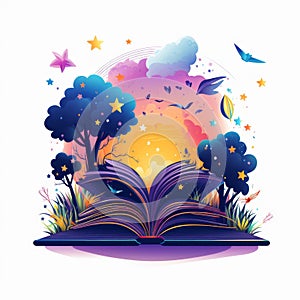 Cosmic Fairy: A Colorful Open Book Vector Illustration