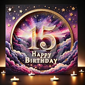 Cosmic Fifteenth Birthday Celebration Card Design